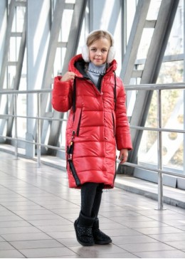 Happy Family красное зимнее удлиненное пальто - пуховик на девочку подростка